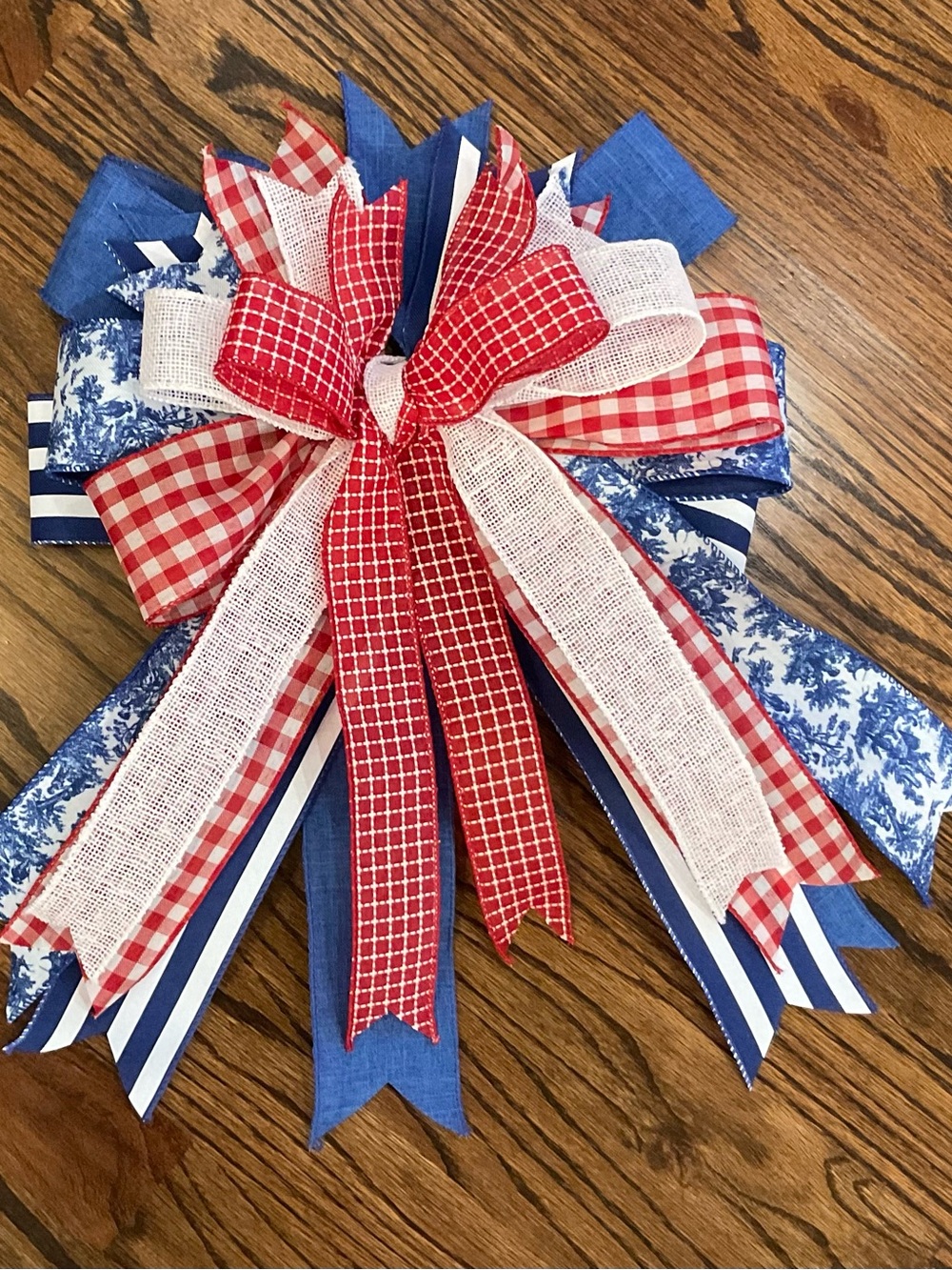 Patriotic Red, White & Blue Decorative Wreath Bow